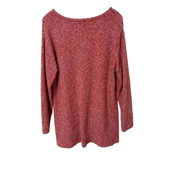 J. Jill Women L Red Pink Heathered Front Pocket Cotton Blend Sweater Lagenlook - Picture 9 of 9